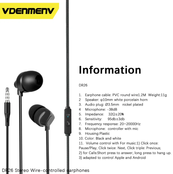 Vdenmenv%20DR26%20Wire%20Controlled%20Earphones%203.5mm%20Black%20-%20Image%205