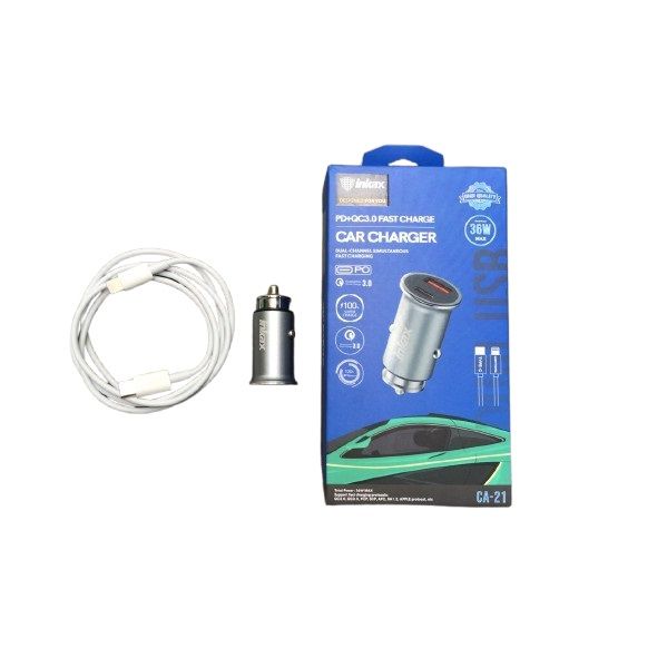 Inkax PD+Q 3.0 Double USB Car Charger (CA-29) - Type C to Lightning
