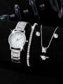New 6PCS Set Luxury Watches Set Women Silver Fashion Elegant Wristwatch Quartz Watch Ladies Clock For Women Relogio. 