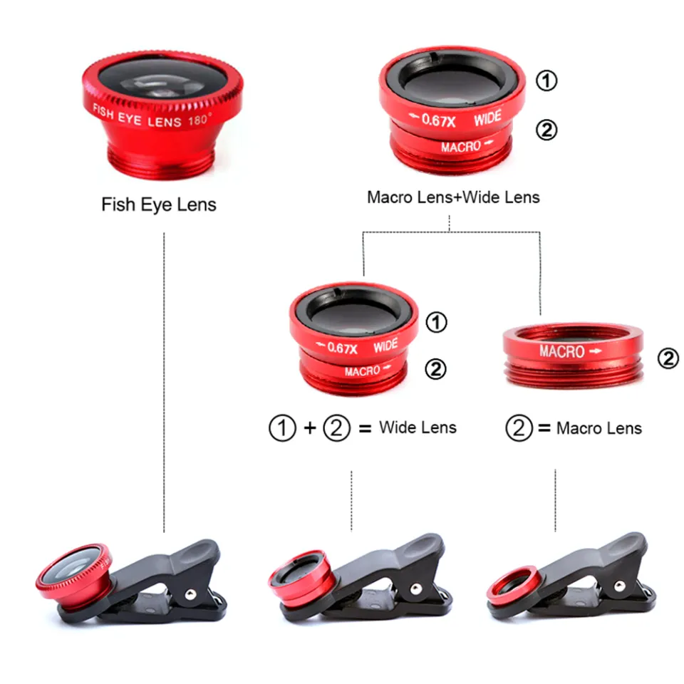 Mobile Phone Lens Camera Lens Kit - Mobile Phone Lens Set | Accessory Lenses Camera For Smartphone, 0.67X Wide Angle Lens / 180° Fisheye Lens / 10x - View #12