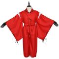 Anime Inuyasha Cosplay Costumes Red Japanese Kimono Men Robe Costume W Wigs Ears And Necklace For Halloween Party men and women. 
