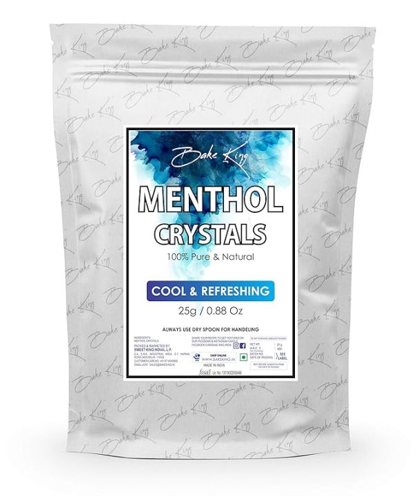 BAKE KING Menthol Crystals 25Grms | Edible And Natural Plant-Based Refreshing Menthol | Flakes For Mouth Freshener, Candies And Home Made Cosmetics(FROM INDIA)JEZ