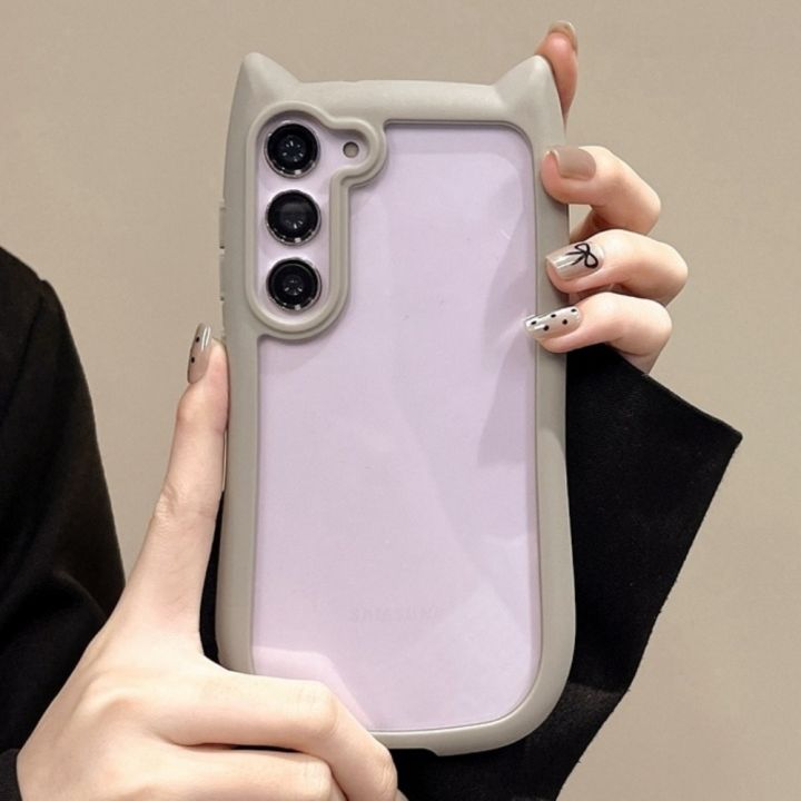 Korean%20Cute%20Candy%20Color%203D%20Cat%20Ears%20Transparent%20Case%20Samsung%20Galaxy%20S25%20S24%20S23%20Ulra%20Plus%20Kawaii%20Shockproof%20Soft%20Border%20Cover%20-%20Image%203