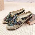 2024 Summer Ethnic Style Old Beijing Cloth Shoes Closed-Toe Slippers Women's Breathable Shoes Linen National Style Half Slippers Shoes for Han Chinese Clothing. 
