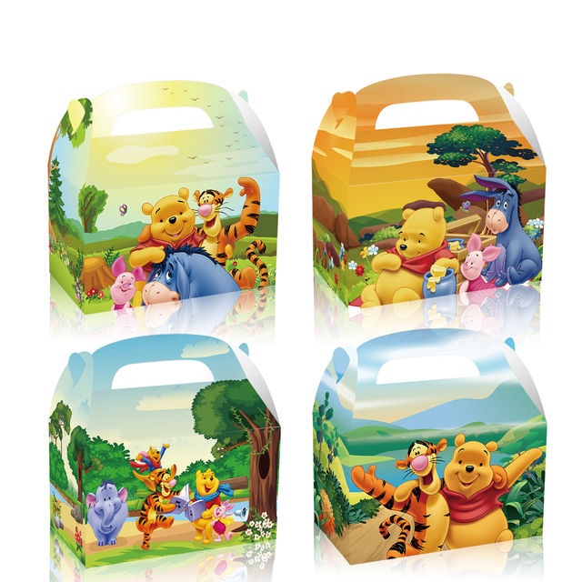 4/48pcs Disney Winnie The Pooh Candy Box Boys Girls Birthday Favor Bag Box With Handles Baby Shower Supplies