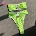 Muses Mall Slimming High-waisted Swimsuit Stylish 2pcs Women's Bikini Set with Metal Buckle Detail High Waist Swimsuit for Beachwear Quick Drying Solid Color Swimwear High-waisted Bikini Set. 