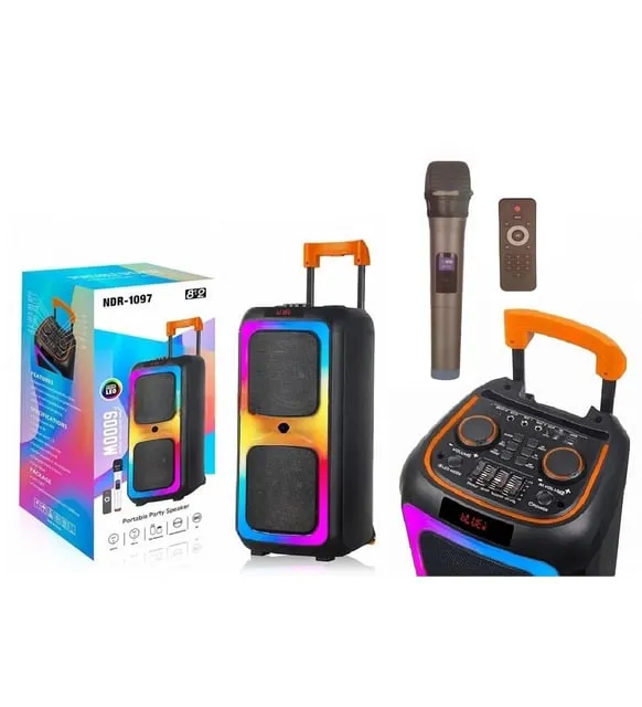 NDR%201097%20Bluetooth%20karoke%20Speaker%20party%20box%202%20Year%20Warranty%20with%20Wireless%20%20MIC,%20Remote%20control%20BLUETOOTH,%20USB,%20SD,%20FM%20,%20AUX%20,%20MIC%20INPUT%20RECHARGEABLE%20BATTARY%20Dual%208%20INCH%20WOOFER%20SIZE%20%2024*11INCH%20%20Bluetooth%20Karaoke%20Speaker%20-%20Image%202