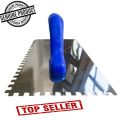 Plastic handle notched blade concrete plastering trowel with teeth. 