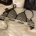New American High School Student Girl Push up and Anti-Sagging Bra Stripe Lingerie Set. 