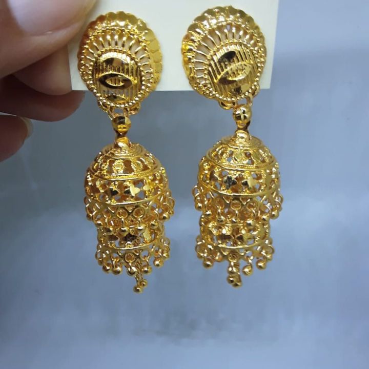 Gold plated gold color double jimiki stud earring
