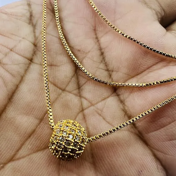18Inch%20Short%20Gold-plated%20Rich%20look%201mm%20Box%20chain%20with%2010mm%20small%20ball%20pendant%20with%20full%20stone%20for%20girl%20and%20women%20-%20Image%206