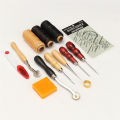 13 Pc  Professional Leather Craft Tools Wooden DIY Handle Awls Hand Stitcher Leathe Punch Tool Shoes Repair Leather Accessories. 