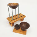 Mini Wooden Table Top Plant Stand Holder Adjustable with Flower Pots Set for Planter Wood Office Desk Indoor. 