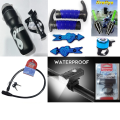 Bicycle Accessories Led Light Rechargeable bottle with cage Lock Handle Grip Valve light Bell Spoke reflectors Combo. 