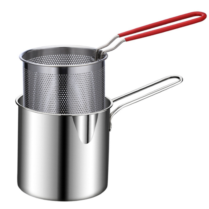 Stainless Steel Deep Frying Pot with Strainer Chicken Fried Pans Kitchen Cooking Tool