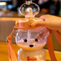 Bear Kawaii Water Bottle with Straw and Strap, Cute Water Bottles for Kids, Portable Leakproof BPA-free Drinking Cups for Girls Women Sports Camping Picnic Hiking Travel. 