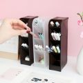 【WEJA】Pen Holder Office School Storage Case Clear White Black Plastic Box Pen Pencil Organizer Multi-function 4 Grid Desk Accessories. 