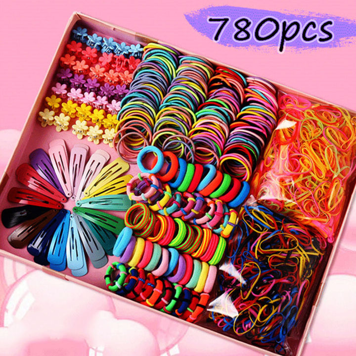 780pcs Girls Hair Accessories Set with Box Elastic Ties Hair Band Metal Buckle Hairpin Flower Hair Claw Birthday Gift for Girls Teens