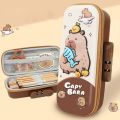 Portable Capybara Password 3D Pencil Case Large Capacity Waterproof Stationery Organizer Cute Cartoon Storage Box Girl. 