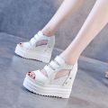 10cm Super High Heel Peep Toe Sandals Women's Summer Platform Platform Platform Shoes White Peep Toe Shoes Wedge Platform Zipper. 