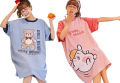 Yfashion Women's Short Sleeve Nightgowns Summer Round Neck Cartoon Printing Nightdress Casual Loose Fit Cotton Sleepwear. 