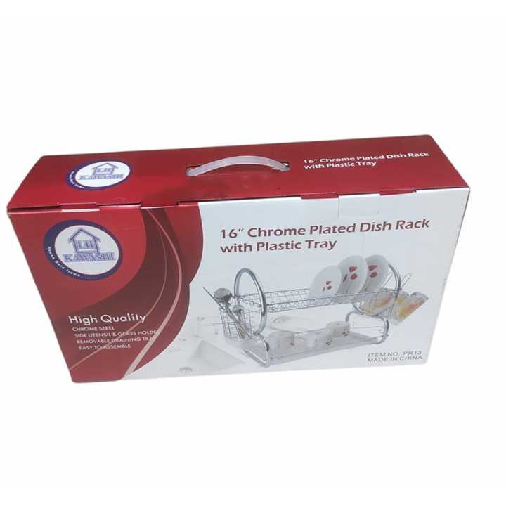 16" Chrome Plated Dish Rack With Plastic Tray
