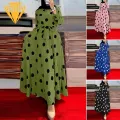 Women Dot Dress Vintage Polka Dot Maxi Dress with Belt Retro A-line Ankle Length Women's Dress Dot Print Dress. 