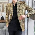 【ALLGOOD】Business Casual Mens Blazer Jacket Fashion Flower Wedding Suits For Men Slim Fit Stage Mens Suits Tuxedos Golden. 