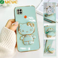 UCUC for Redmi 9C Back Cover Cute kitty Mirror Multifunction Folding Bracket Luxury 6D Plating Case Soft Silicone Square Phone Cases. 