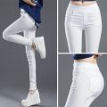 Black Solid High Stretch Pencil Pants Women Fall White Skinny Leggings High Waist Home Trousers Casual Wear P8823. 