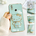TA for Realme 3 Pro Back Cover Hello Kitty Mirror Folding Bracket Luxury 6D Plating Case Soft Silicone Square Phone Case for Girls. 