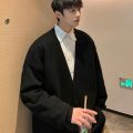 Cardigan Sweater Men's Fall Korean Trend Loose Solid Color College Style Sweater ins Fashion Brand All-Matching Coat. 