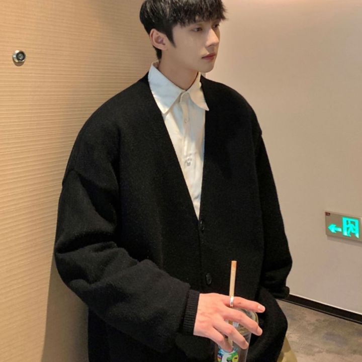 Cardigan Sweater Men's Fall Korean Trend Loose Solid Color