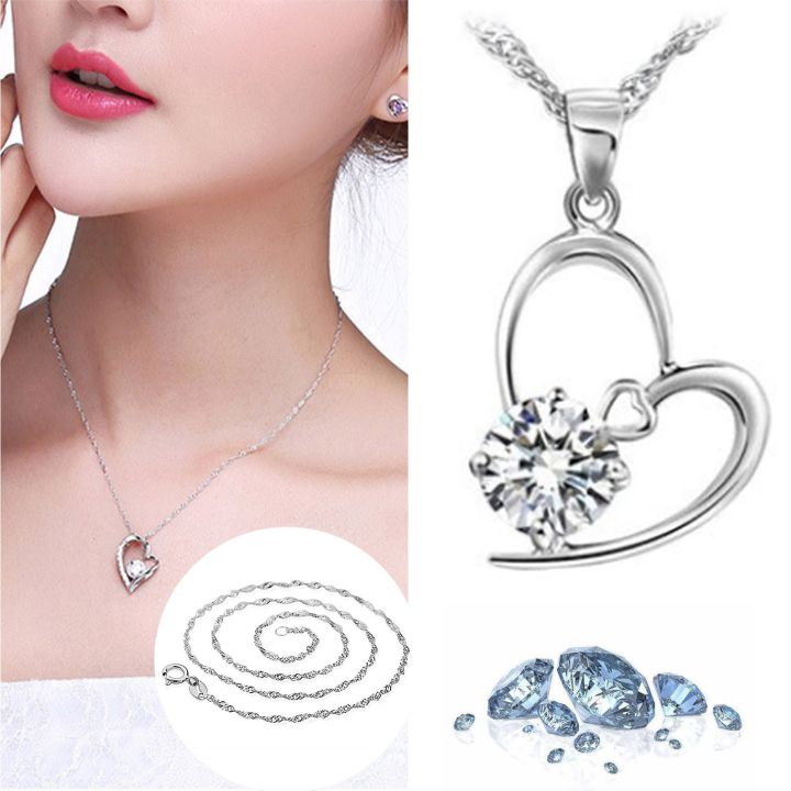 Lady Silver Plated Necklace For Women Jewelry Bright Crystal Clover Pendant Necklace Girl Clavicle Accessories  Gift