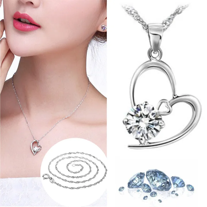 【ZIME】Lady Silver Plated Necklace For Women Jewelry Bright Crystal Clover Pendant Necklace Girl Clavicle Accessories  Gift