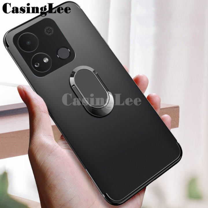 For itel A04 Case Soft Silicone Matte Full Protector Shockproof Car Adsorb Holder Ring Back Cover for itel A04 Phone Cases