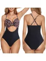 Women's Swim Wear Bodysuit, Solid Color/Printed Patchwork Cutout Backless Beach Jumpsuit, Casual Swimming Romper. 