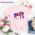 Hot sale rainbow unicorn/elephant print pink tshirt girl kids clothes shirt kawaii children clothing beautiful T-shirt 3-13y. 