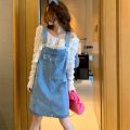 Summer Korean Version ofinsRetro High Waist Loose Denim Suspender Skirt for Women Thin Slimming All-Matching Small Size Dress. 