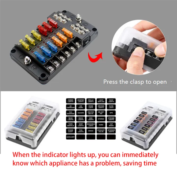 12V%20Fuse%20Block%2012%20Circuit%20Fuse%20Box%20Kit,with%20LED%20Indicator%20with%20Negative%20Marine%20Fuse%20Box%20for%20Dc12-24V%20Car%20Boat%20RV%20Truck%20-%20Image%202