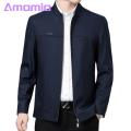 Men Coat Stylish Men's Slim Fit Jacket with Stand Collar Perfect for Business Casual Wear Zipper Closure Multiple Pockets Trendy Mid-aged Outwear Men Cold Weather Coat. 