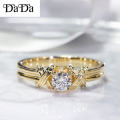 New Retro 24K Gold Ring Interwoven Pattern Point Diamond Ring Female Jewelry. 