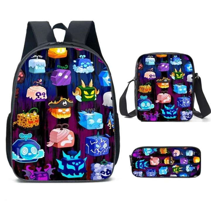 3PC-set ROBLOX Animation Cartoon Game Blox Fruits Cool High-end School Bag Backpack Shoulder Bag Pencil Case Backpack
