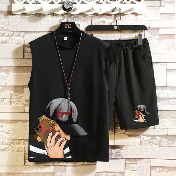 Summer%20New%20Sports%20Vest%20Men's%20Fashion%20Vest%20Outer%20WearinsLoose%20Waistcoat%20Anime%20Print%20SleevelessTT-shirt%20Set%20-%20Image%205