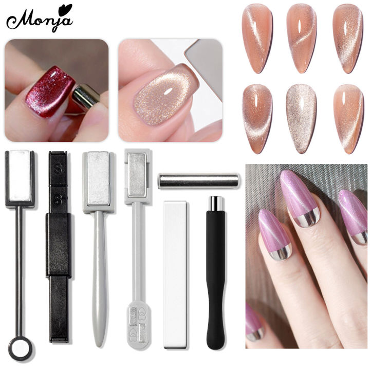 Monja 7 Styles Cat Eye Nail Magnet Stick 3D Multi Line Strip Effect Strong Effect Magnetic Rod for DIY Cat Eye Gel Varnish Tools