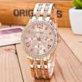 Geneva Fashionable Design Rose Gold Two Tone Stainless Steel Luxury Women Fashion Watch Quartz Analog Business Chain Wedding Party Casual Wrist Watches For Girls Ladies Woch Gift - Rosegold Silver Gold HF. 