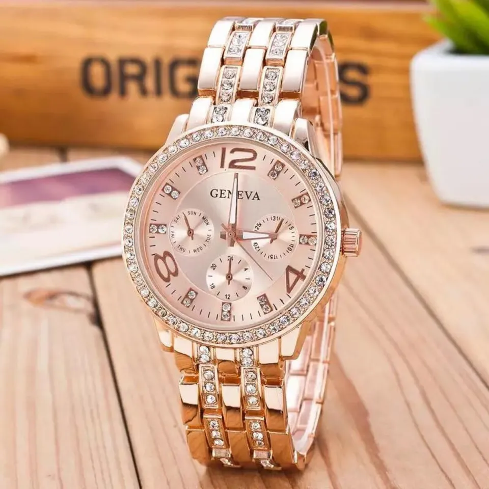 Premium Quality Luxury Geneva Women Rose Gold Stainless Steel