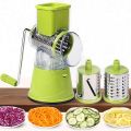 Multi-Function Ergonomic Tabletop Drum Grater with Manual Vegetable Spiral Slicer and Cheese Grater, Compact Handheld Rotary Cutter. 