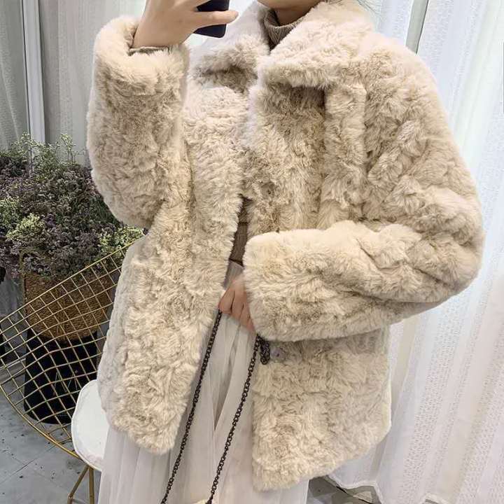 Plush Coat Women HEYGIRL Black Brother Same Style Faux Rabbit Fur Short Korean Style Autumn and Winter New Fur Coat for Women
