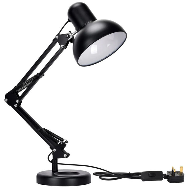 Folding Table Lamp Black Metal Arm Clamp Joint Swing Flexible Arm Study Office Home  Carrom board Reading Hobby Bedroom Bedside Desk Lamp Table Lamp